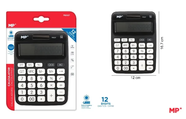 CALCULATRICE SOLAIRE ET À PILES NOIR.