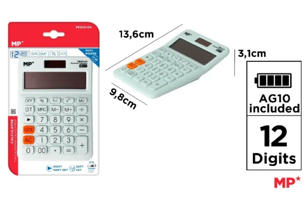 CALCULATRICE SOLAIRE ET À PILES VERTE.