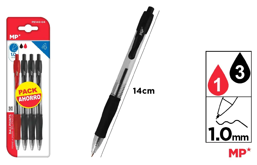 STYLOS POINTE 1,0 mm 4 Unités.