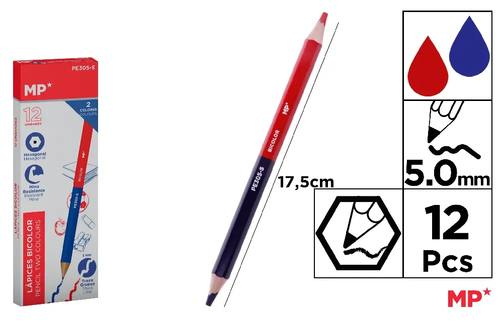 CRAYONS ÉPAIS HEXAGONAUX BICOLORE.