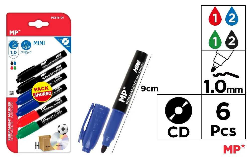 MINI MARQUEUR PERMANENT 6 Unités.