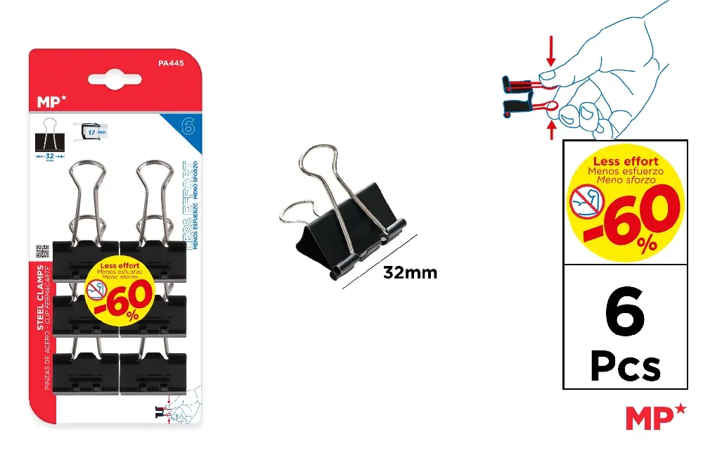 PINCE DOUBLE CLIP NOIR 32 mm.