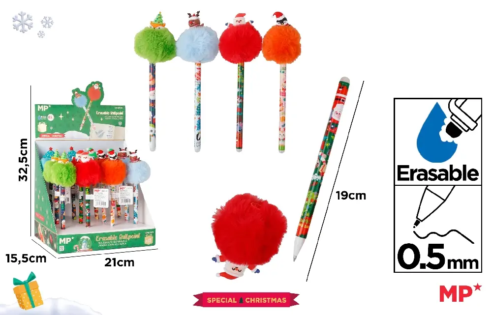 ERASABLE CHRISTMAS PEN 12PCS