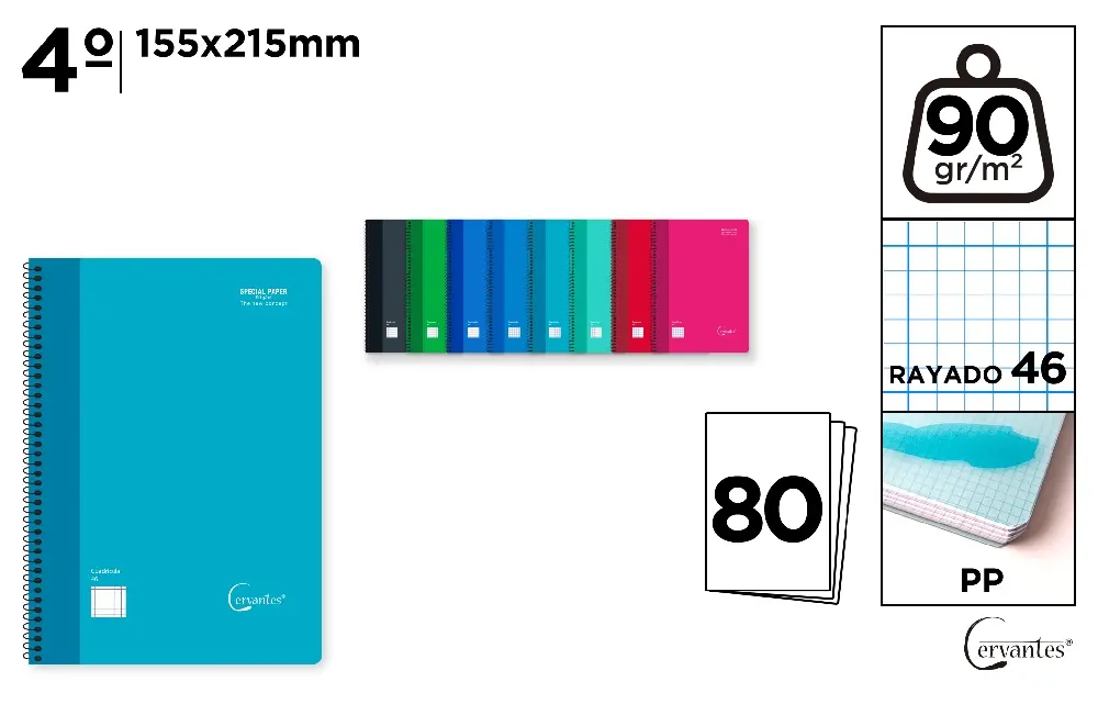 CAHIER À SPIRALE 4º 80 FEUILLES 90 g/m²