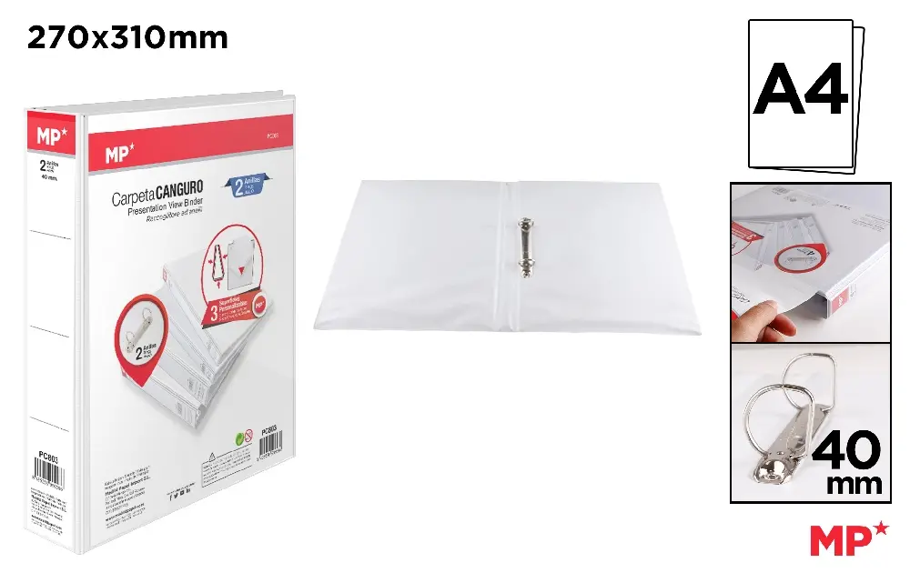 CLASSEUR KANGOUROU À 2 ANNEAUX BLANC 40