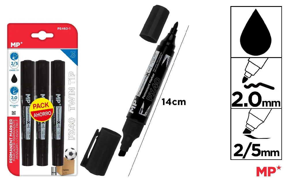 MARQUEUR PERMANENT NOIR DOUBLE POINTE 3.