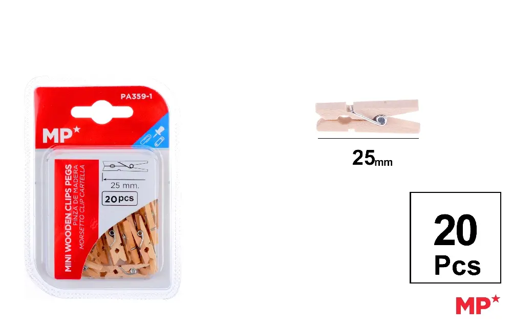 PINCES EN BOIS 25 mm 20 Uds.