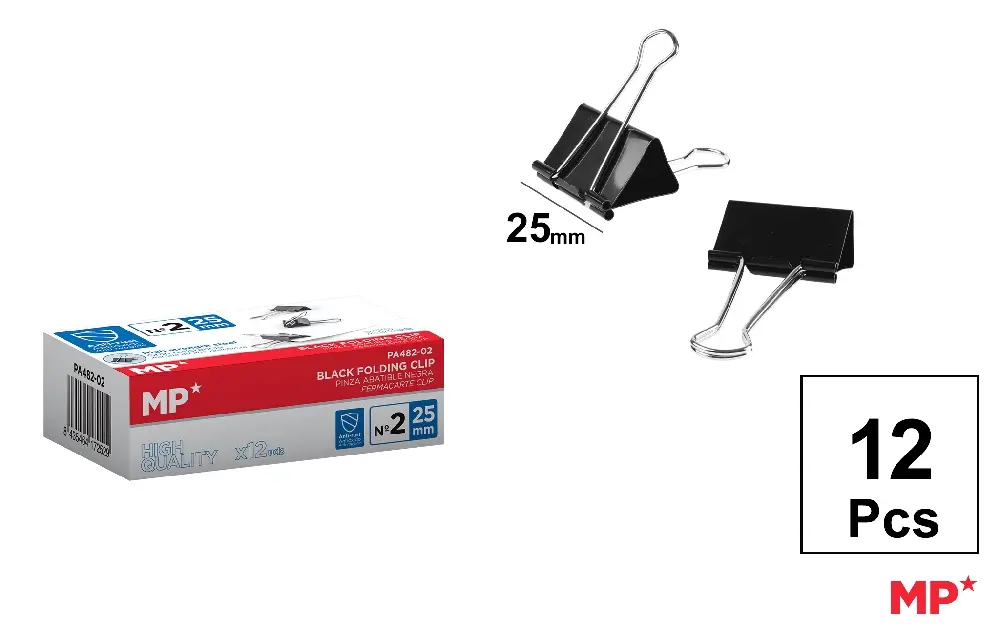 PINCE DOUBLE CLIP NOIRE 25 mm 12 Unités