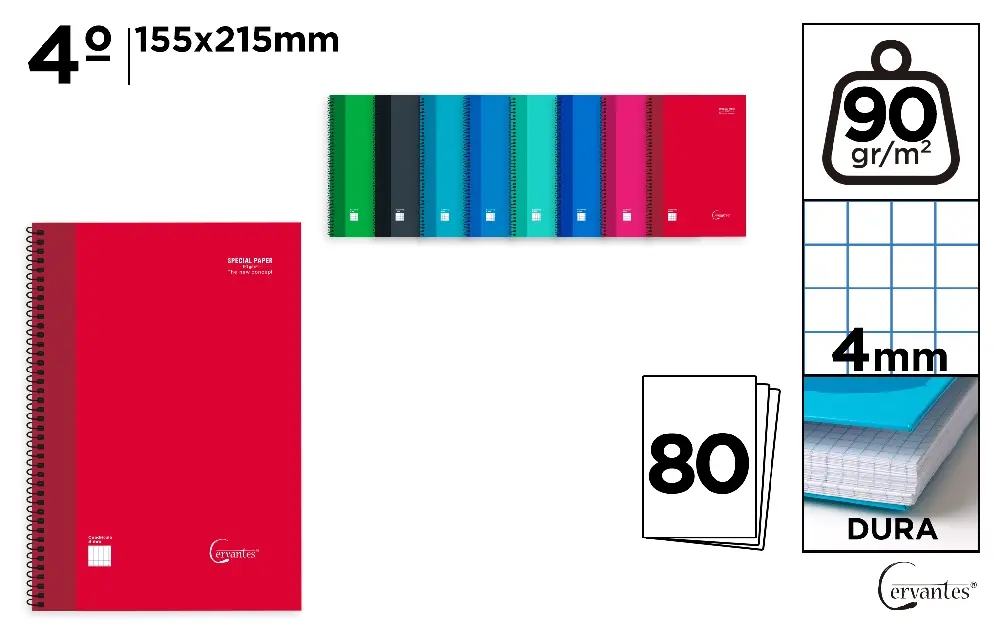 CAHIER À SPIRALE 4º 80 FEUILLES 90 g