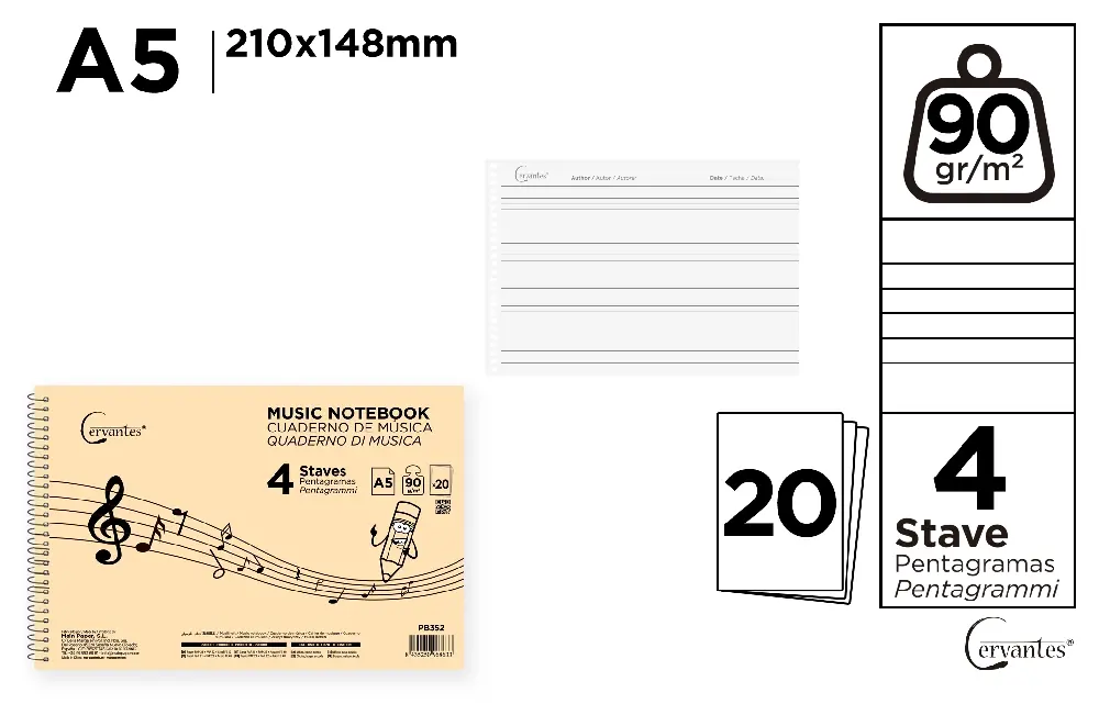 CAHIER DE MUSIQUE 4 PORTÉES A5