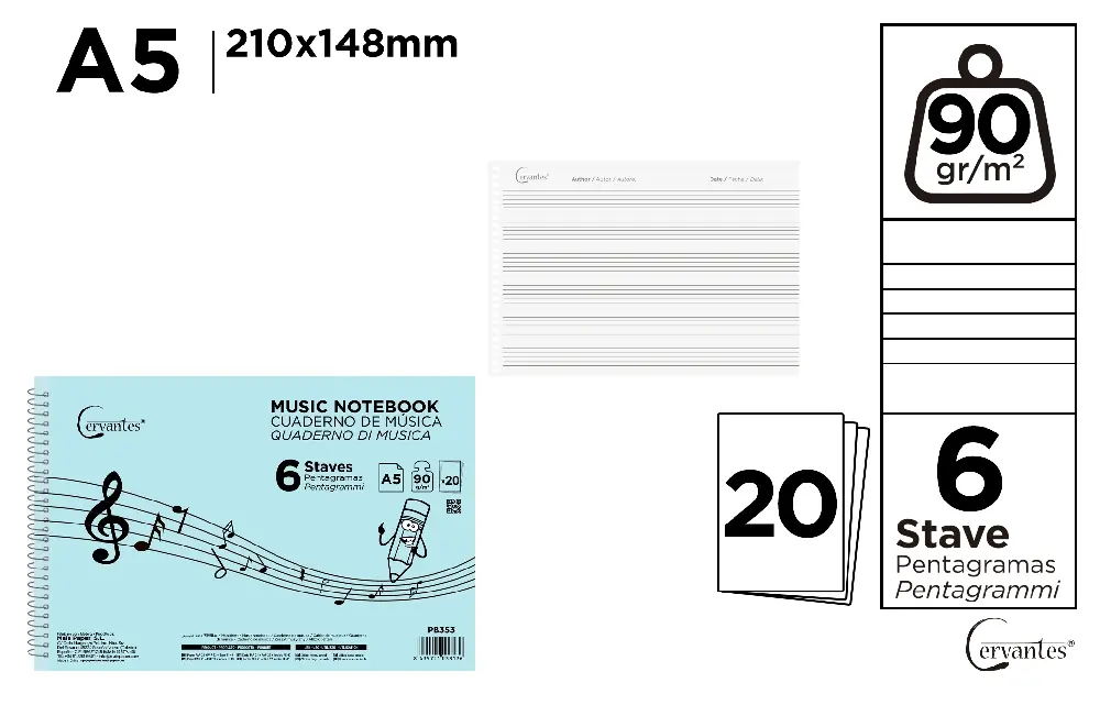 CAHIER DE MUSIQUE 6 PORTÉES A5