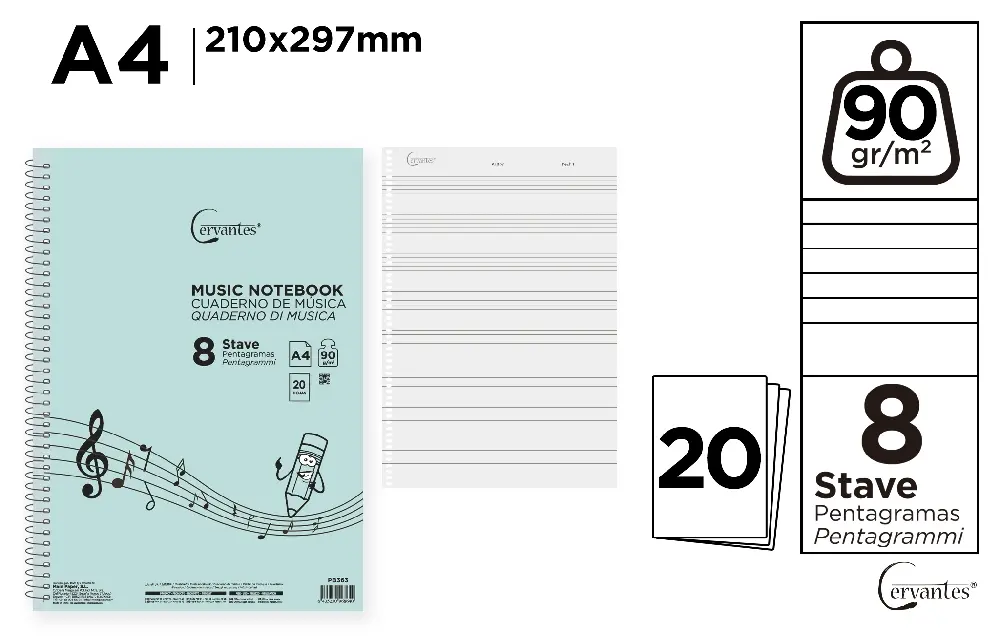CAHIER DE MUSIQUE 8 PORTÉES A4