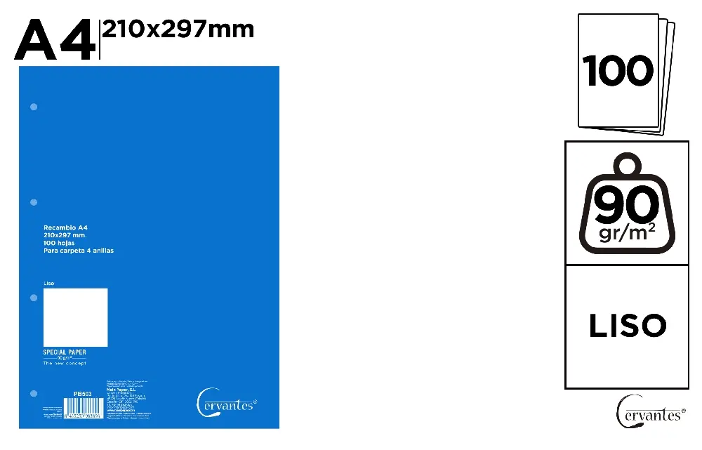 RECHARGES A4 UNI 90 g/m² 100 FEUILLES 4.
