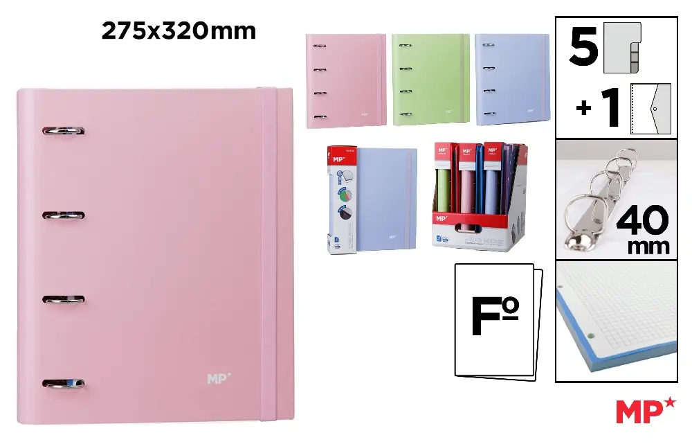 CLASSEUR À 4 ANNEAUX RIGIDE Fº AVEC RECH