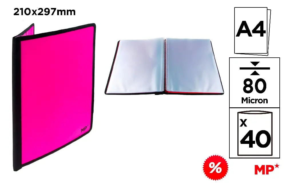 CLASSEUR À 40 POCHES AVEC ÉLASTIQUES.