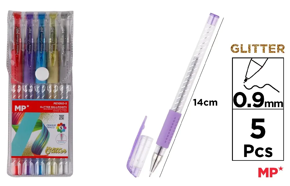 STYLOS PAILLETTES 5 COULEURS.
