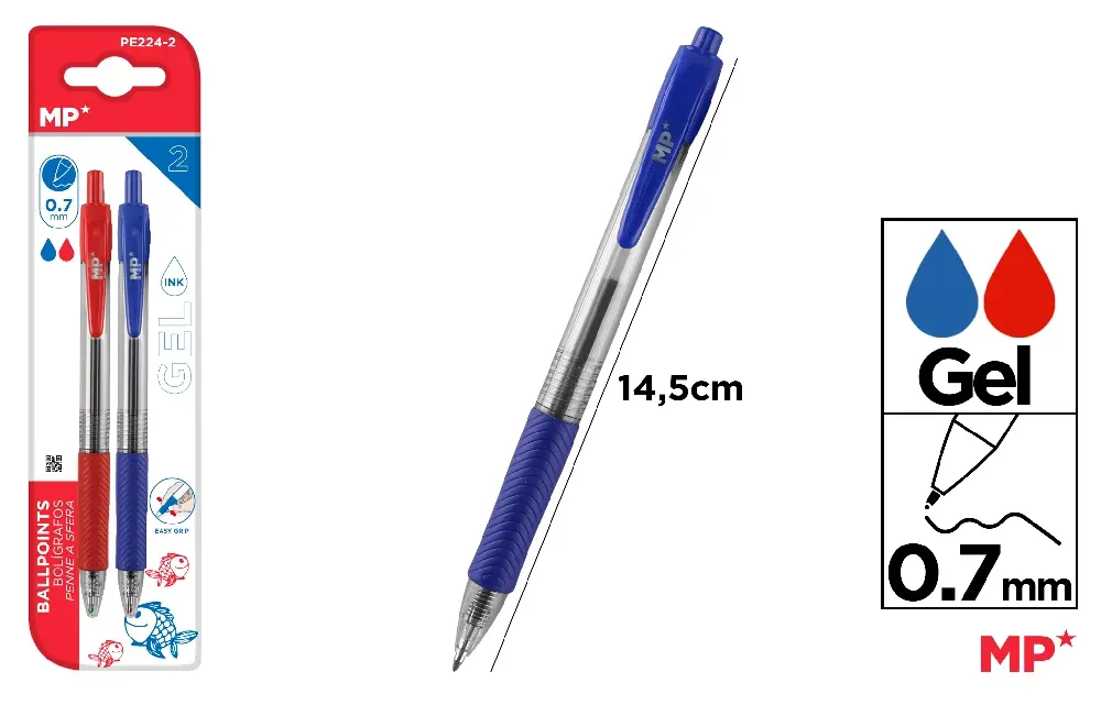 STYLO GEL POINTE 0,7 mm 2 Unités
