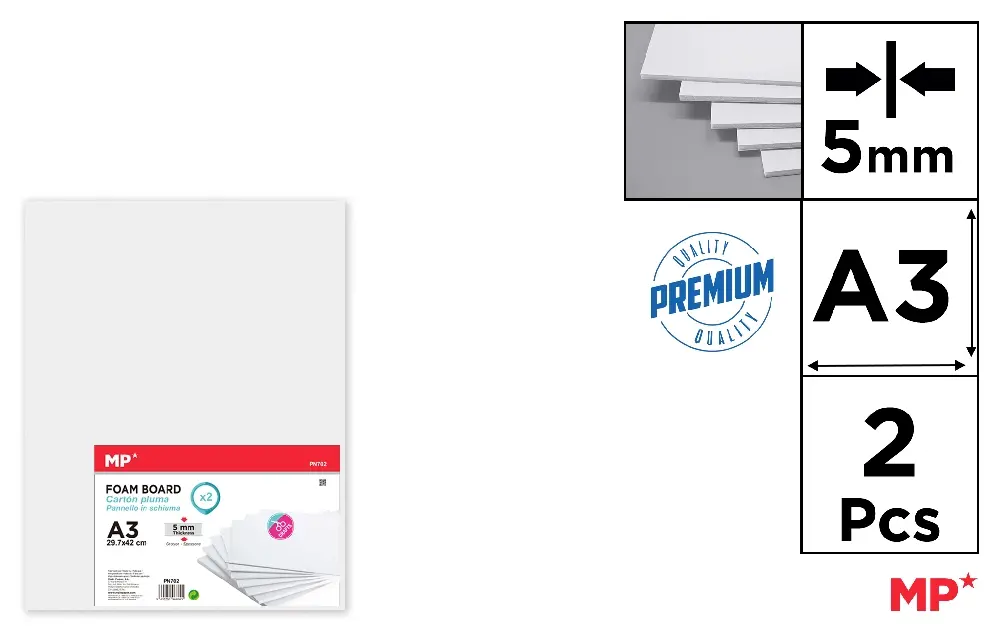 CARTON MOUSSE A3 BLANC 5 mm 2 Unités