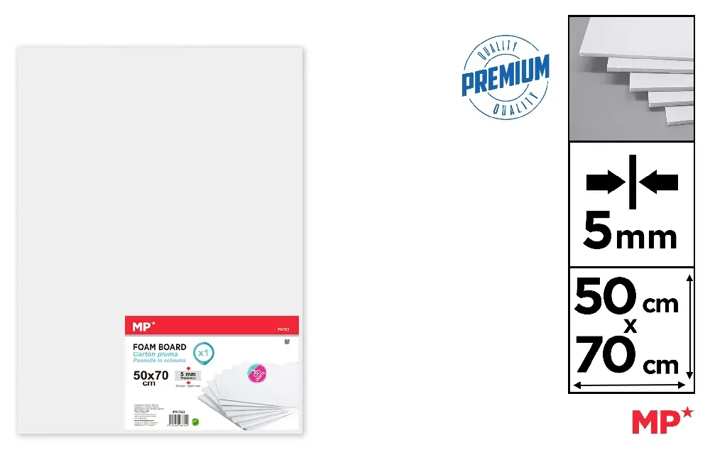 CARTON MOUSSE 50 x 70 cm BLANC 5 mm