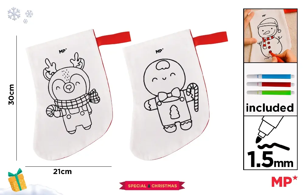 BAS DE NOËL ET MARQUEURS 3PCS