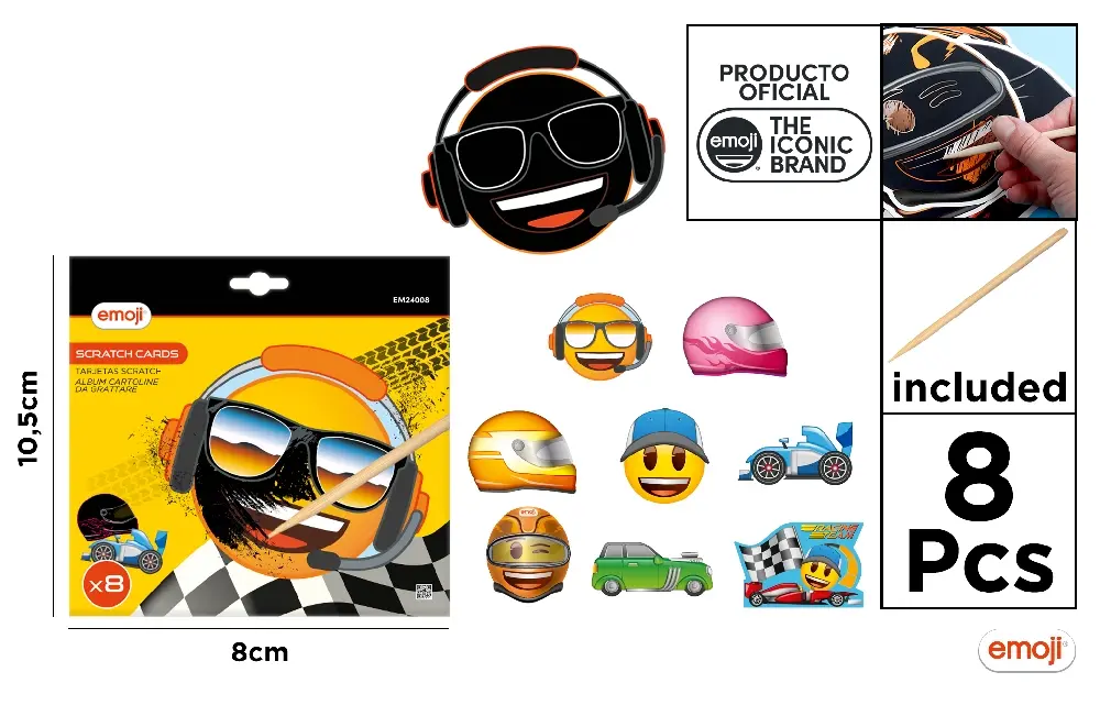 CARTE À GRATTER 15X15CM 8UDS EMOJI