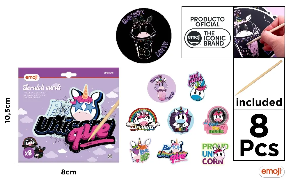 CARTE À GRATTER 15X15CM 8UDS EMOJI