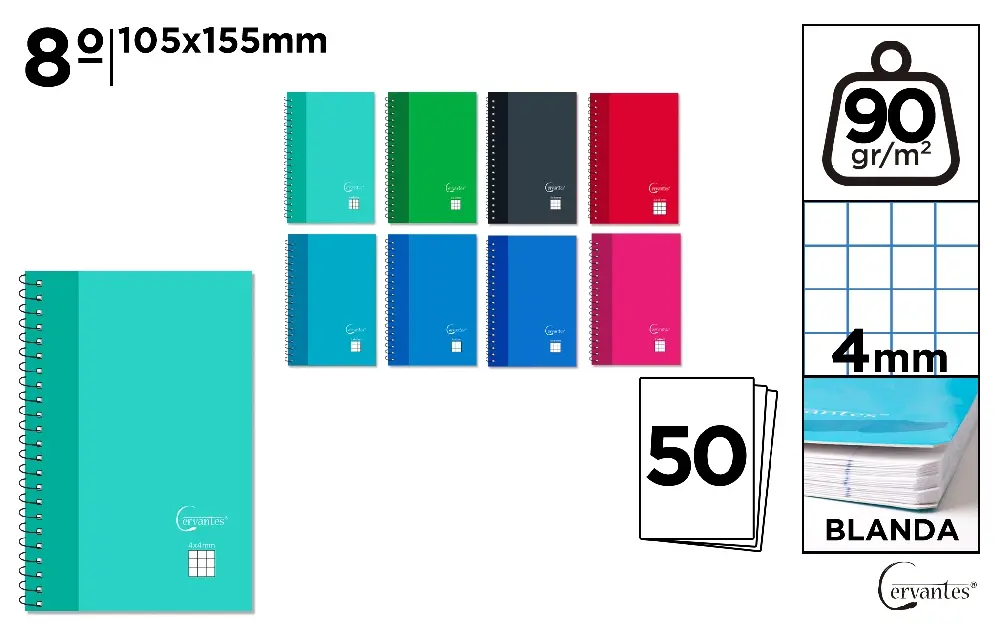 BLOC DE NOTES 8º 50 FEUILLES À CARREAUX