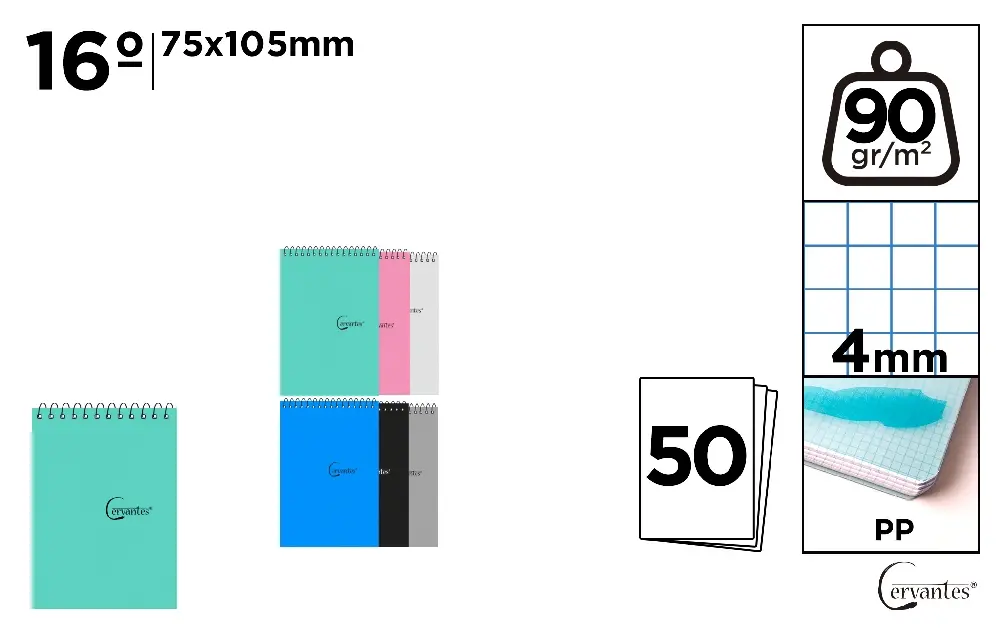 BLOC DE NOTES PP 16º 50 FEUILLES À CARRE