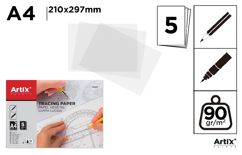 PAPIER CALQUE A4 5 FEUILLES 90g/m².