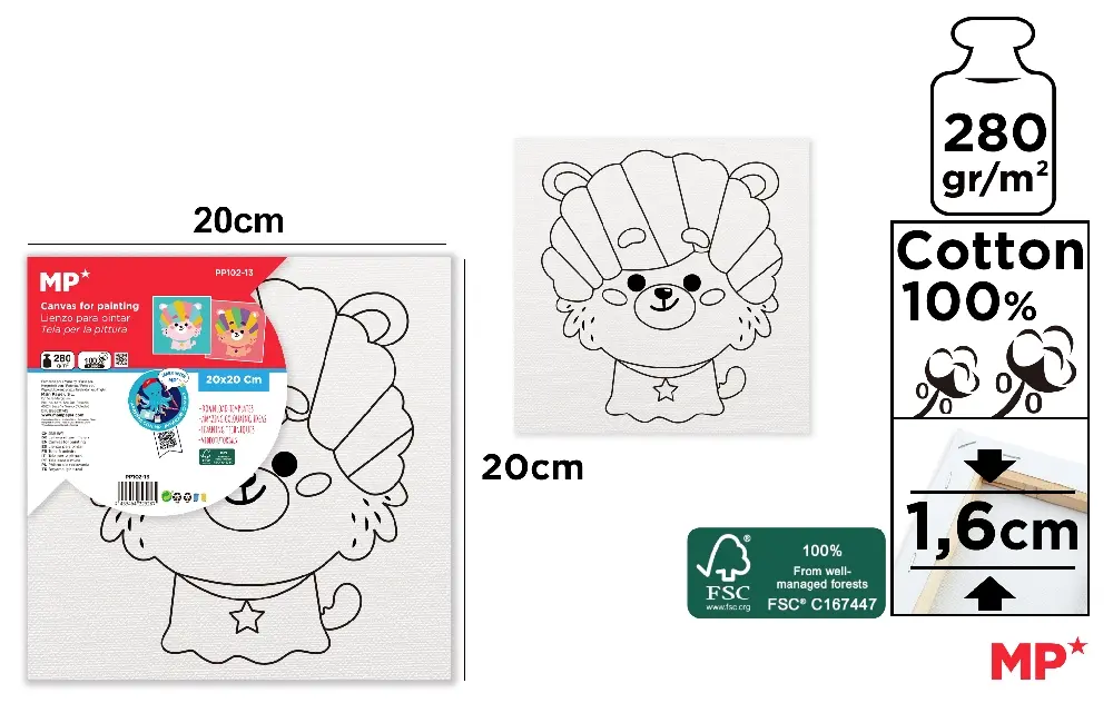 TOILE POUR ENFANTS À COLORIER 20 x 20 cm