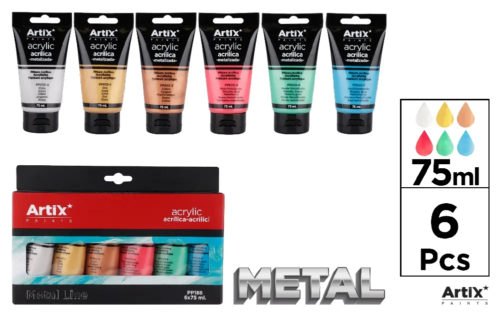 PEINTURE ACRYLIQUE 6 TUBES 75 ml MÉTALLI
