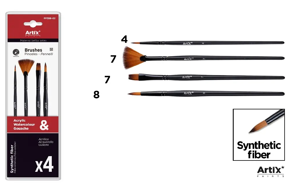 ASSORTIMENT 4 PINCEAUX EN FIBRES SYNTHÉT