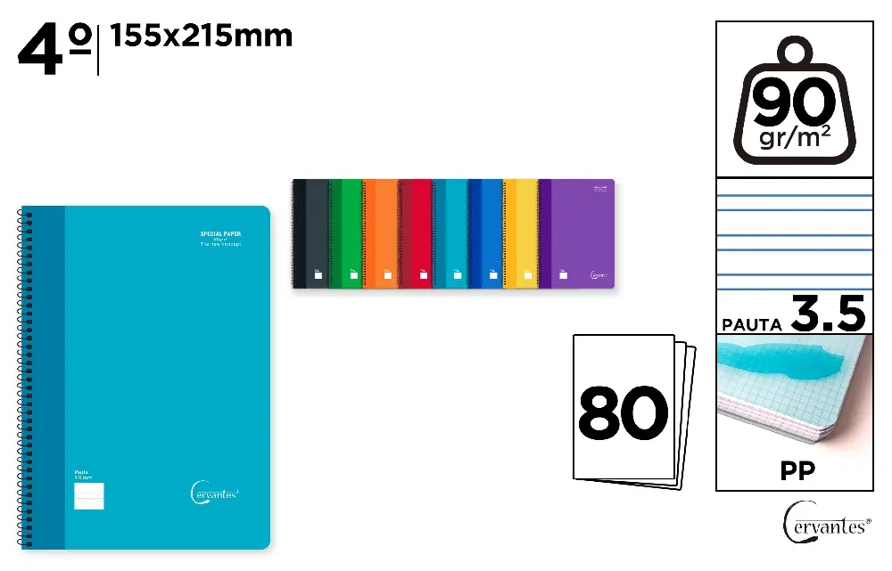 CAHIER À SPIRALE 4º LIGNAGE 3,5 mm 80 FE