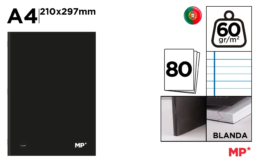 NOTEBOOK BLACK COVER A4 60 g/m² 1 STRIPE