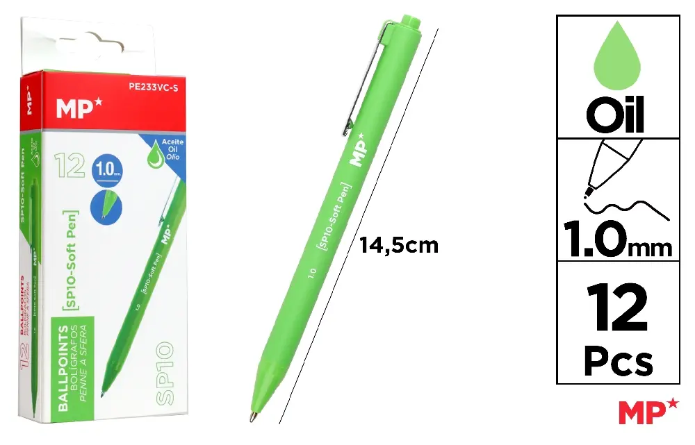 STYLO ENCRE A L HUILE 1.0 mm VERT CLAIR.