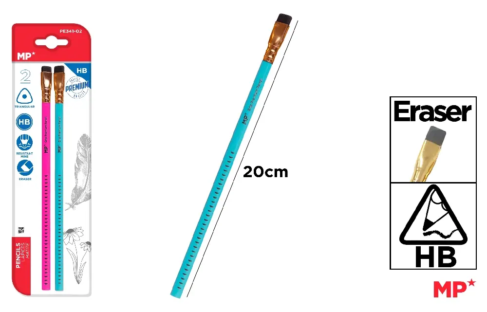 CRAYON GRIP PREMIUM AVEC GOMME 2 Unités.