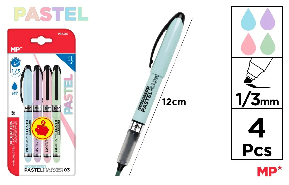 MARQUEUR PASTEL 4 Unités PACK ÉCONOMIQUE