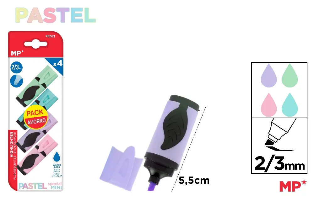 MINI SURLIGNEUR PASTEL 4 Unités PACK ÉCO