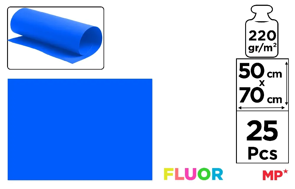 PAPIER CARTONNÉ FLUORESCENT BLEU 50 x 70