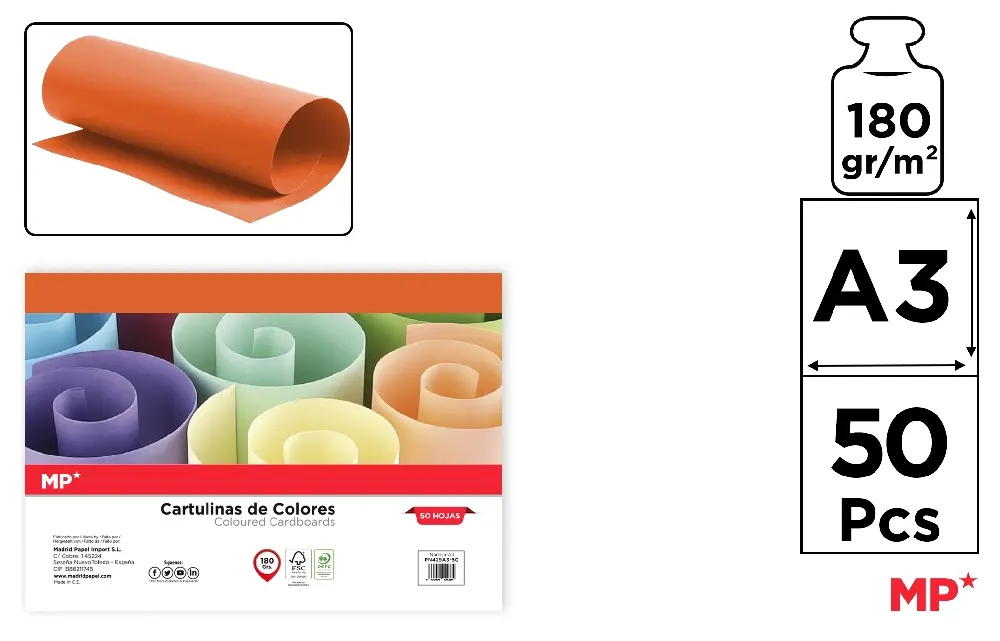 CARTON A3 PAQUET DE 50 FEUILLES ORANGE