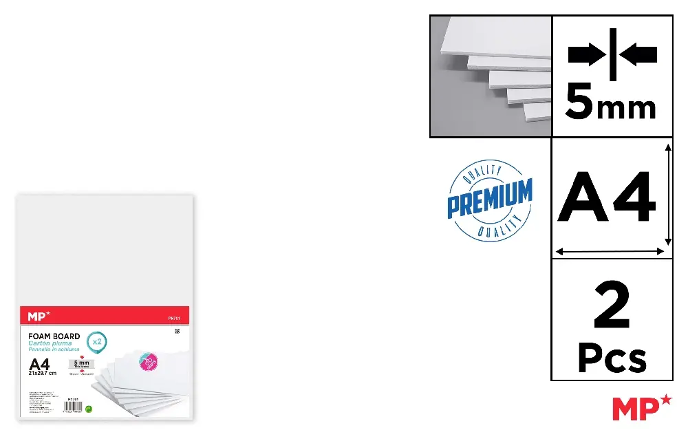 CARTON MOUSSE A4 BLANC 5 mm 2 Unités