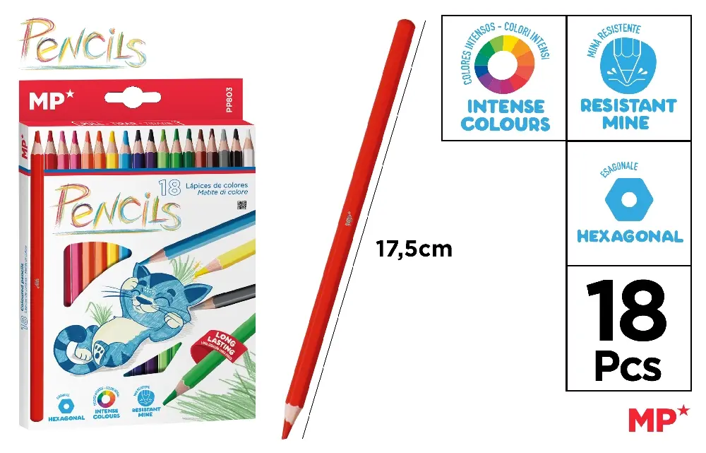 CRAYON DE COULEUR 18 Unités.
