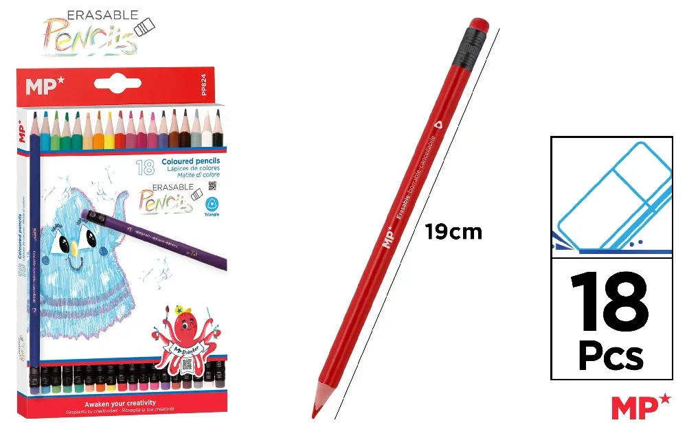 CRAYONS DE COULEUR EFFAÇABLES 18 Unités