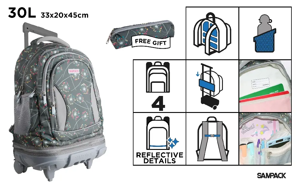 SAC À DOS SCOLAIRE AVEC CHARIOT ET ROUES