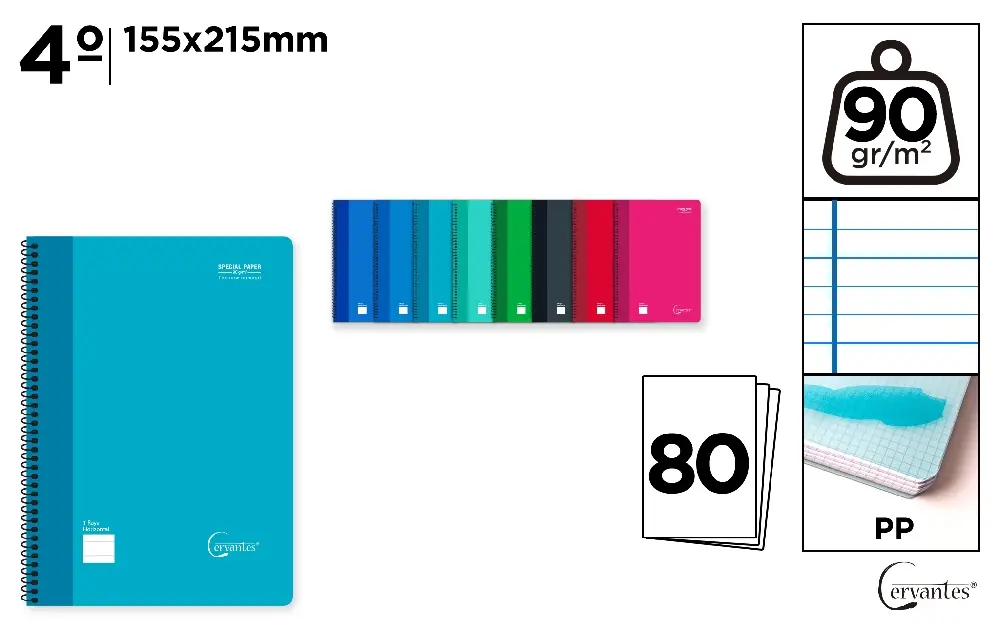 CAHIER À SPIRALE 4º 80 FEUILLES 90 g/m²
