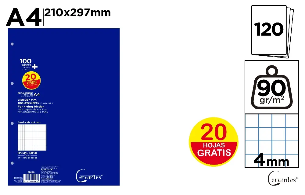 RECHARGES FORMAT A4 90 g/m² 120 FEUILLES