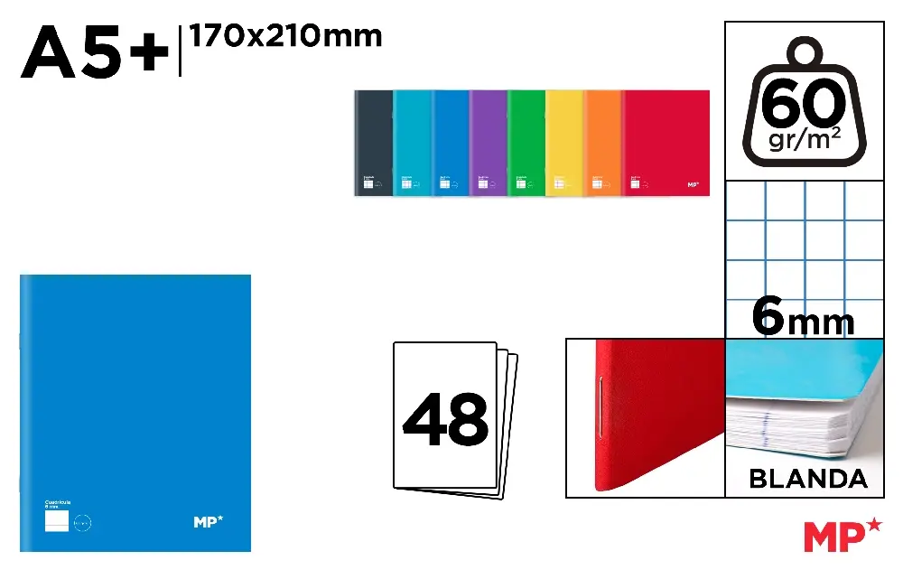 CAHIER AGRAFÉ 4º 48 FEUILLES 60 g/m² 6 x