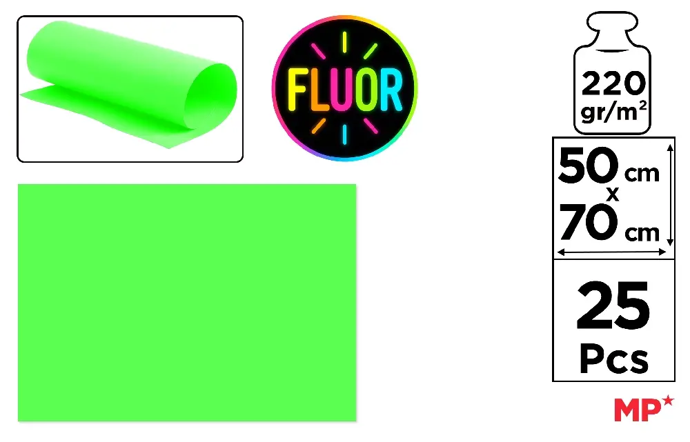 PAPIER CARTONNÉ FLUORESCENT VERT 50 x 70
