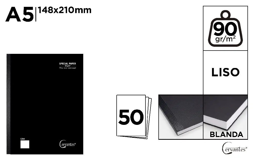 CAPOT NOIR DE NOTEBOOK A5 LISO 50H 90G